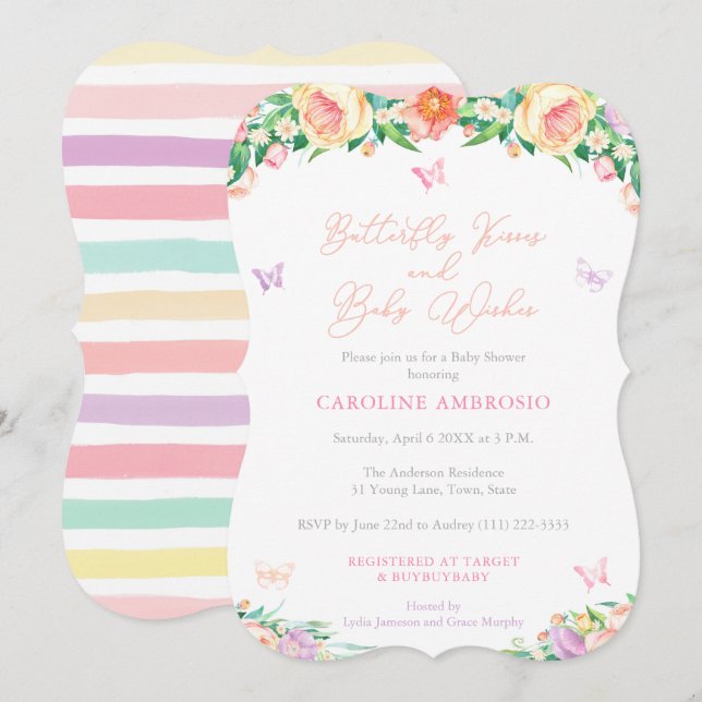 Butterfly Kisses & Baby Wishes Summer Baby Shower Invitation (Front/Back)