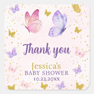 BUTTERFLY KISSES & BABY WISHES WATERCOLOR SQUARE STICKER