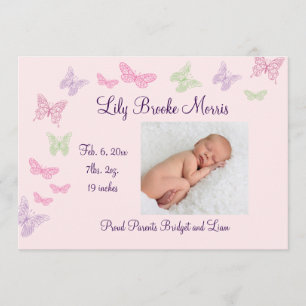 Butterfly Kisses Birth Announcement pink