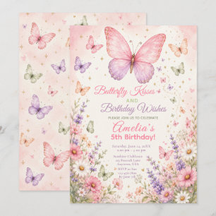Butterfly Kisses Birthday Party Invitation