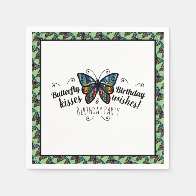 Butterfly Kisses Birthday Party Napkin (Front)