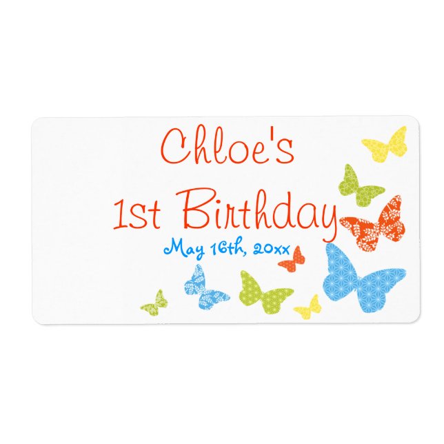 Butterfly Kisses Birthday Water Bottle Labels (Front)