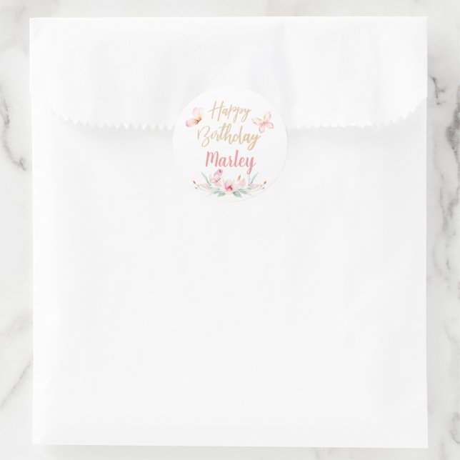 Butterfly Kisses & Birthday Wishes, Any Age Party Classic Round Sticker (Bag)