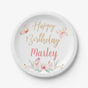 Butterfly Kisses & Birthday Wishes, Any Age Party Paper Plate