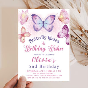 Butterfly Kisses & Birthday Wishes Girls Birthday Invitation