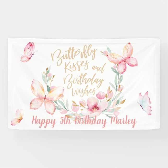 Butterfly Kisses & Birthday Wishes, Happy Birthday Banner (Horizontal)