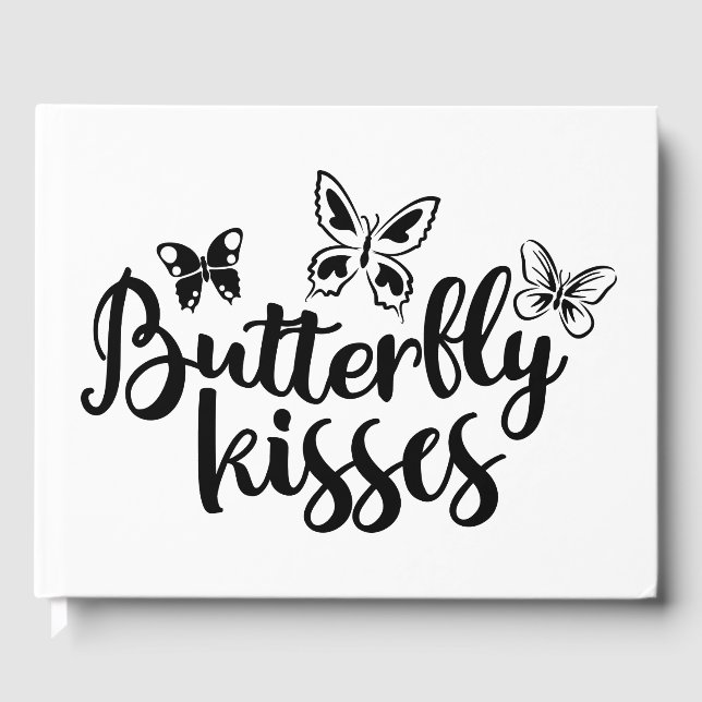 Butterfly Kisses Black White Wedding Butterflies Guest Book (Front)