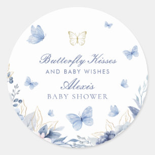 Butterfly Kisses Boy Baby Shower  Classic Round Sticker