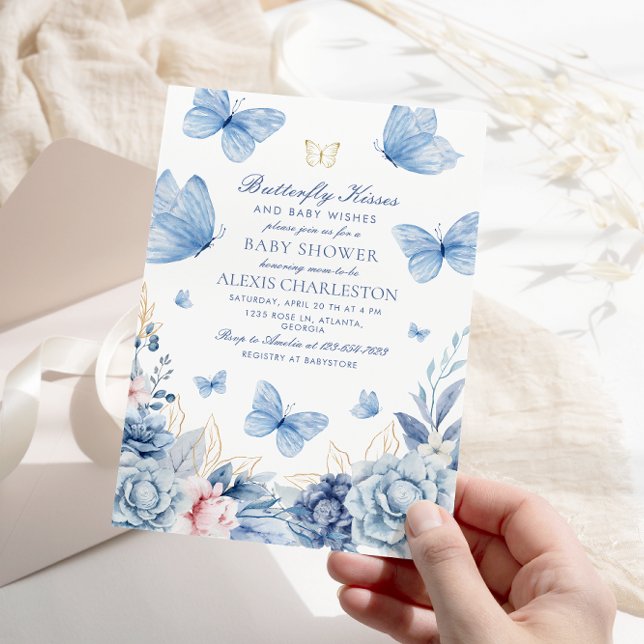 Butterfly Kisses Boy Baby Shower  Invitation (Creator Uploaded)