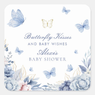 Butterfly Kisses Boy Baby Shower  Square Sticker