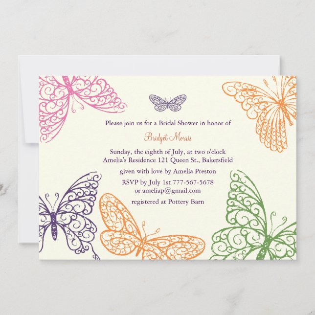 Butterfly Kisses Bridal Shower Invite ivory (Front)