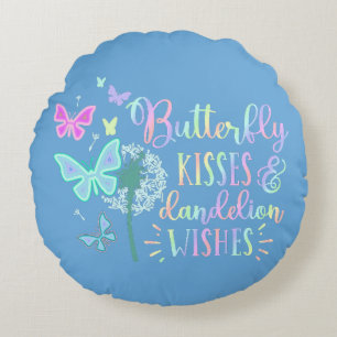 Butterfly Kisses Dandelion Wishes Cute Customised Round Cushion
