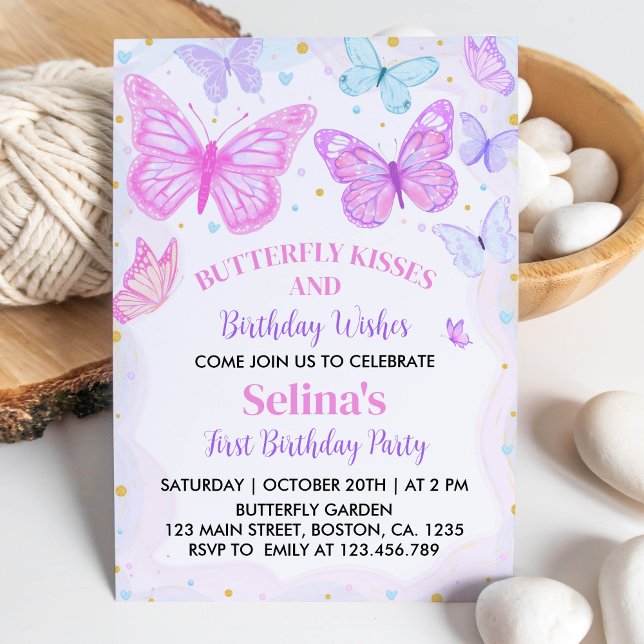 Butterfly Kisses First Birthday Invitation (Creator Uploaded)
