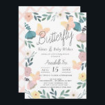 Butterfly Kisses Floral Garden Pink Baby Shower Invitation<br><div class="desc">This cute "butterfly kisses & baby wishes" baby shower invitation features pink butterflies on a white background surrounded by flowers and greeneries. The reverse side features a white background with handpainted check patterns in blush pink. Personalise it for your needs. You can find matching products at my store.</div>