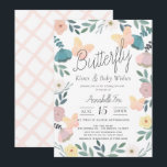 Butterfly Kisses Floral Garden Pink Baby Shower Invitation<br><div class="desc">This cute "butterfly kisses & baby wishes" baby shower invitation features pink butterflies on a white background surrounded by flowers and greeneries. The reverse side features a white background with handpainted check patterns in blush pink. Personalise it for your needs. You can find matching products at my store.</div>