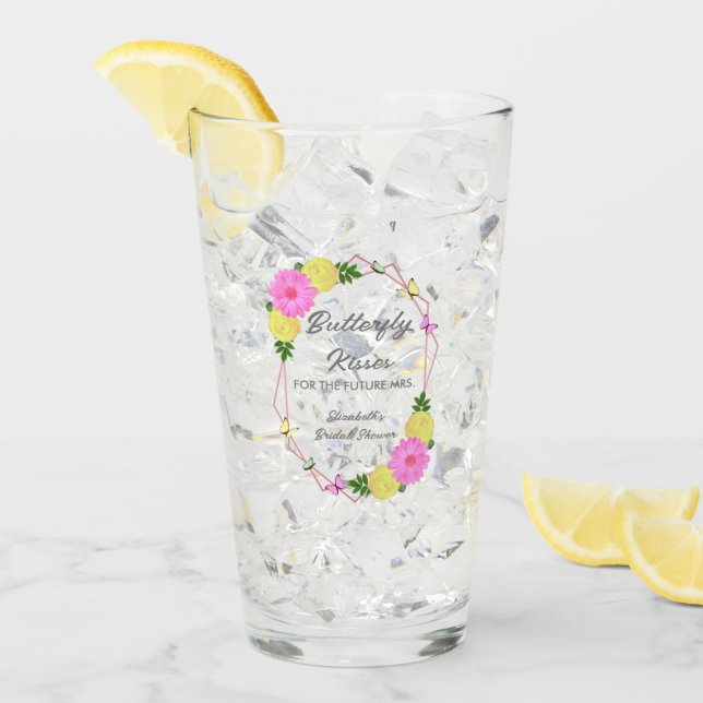 Butterfly Kisses For The Future Mrs. Bridal Shower Glass (Front Ice)