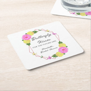 Butterfly Kisses For The Future Mrs. Bridal Shower Square Paper Coaster