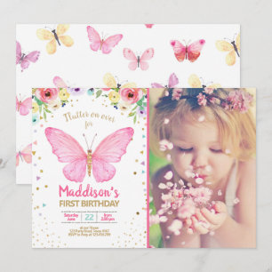Butterfly Kisses Garden Floral Confetti Birthday Invitation
