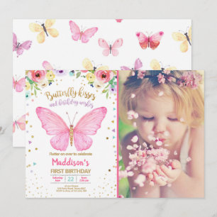 Butterfly Kisses Garden Floral Confetti Birthday Invitation