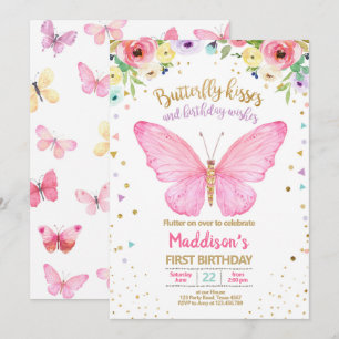 Butterfly Kisses Garden Floral Confetti Birthday Invitation