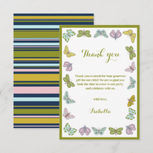 Butterfly kisses Girl Baby Shower Thank you card