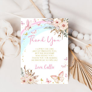 Butterfly kisses Girl Birthday Thank You Card