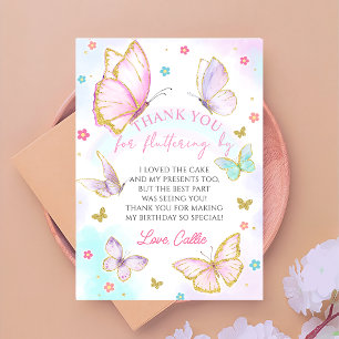 Butterfly kisses Girl Birthday Thank You Card