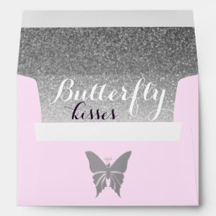 Butterfly Kisses Glitter Silver Pink Envelope