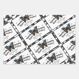 Butterfly Kisses Happy Birthday Wrapping Paper Sheet
