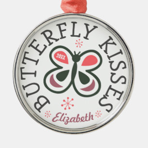 Butterfly Kisses Modern Pink & Purple Kids Design Metal Tree Decoration