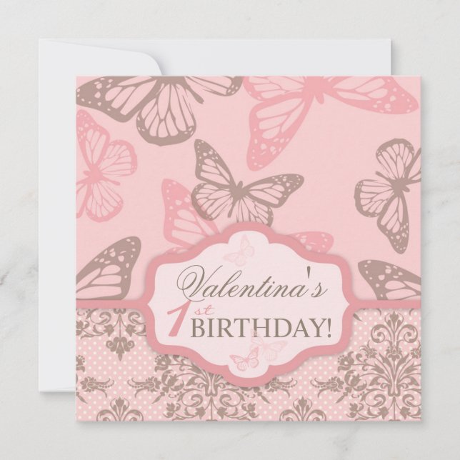 Butterfly Kisses Petal Birthday Invitation Square (Front)