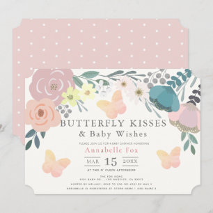 Butterfly Kisses Pink Floral Baby Shower Invitation