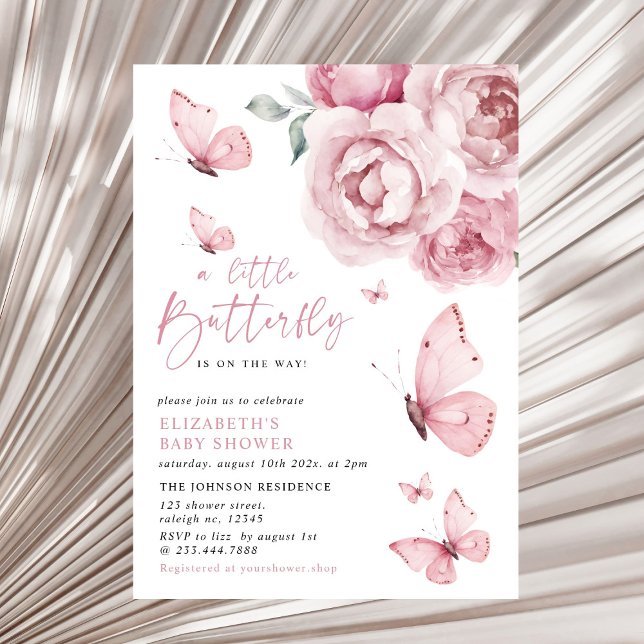Butterfly Kisses Pink Floral Girl Baby Shower Invitation (Creator Uploaded)