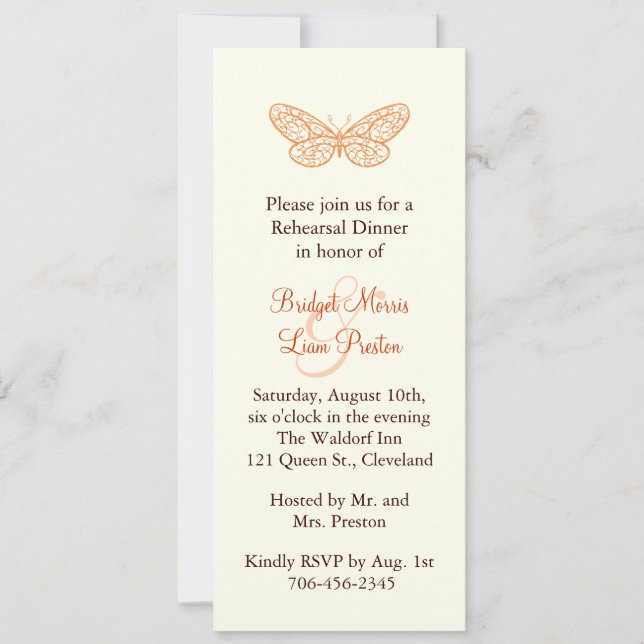 Butterfly Kisses Rehearsal Dinner ivory Invitation (Front)