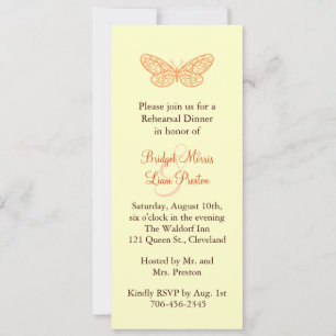 Butterfly Kisses Rehearsal Dinner yellow Invitation