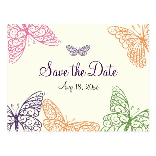 Butterfly Kisses Save the Date ivory Postcard