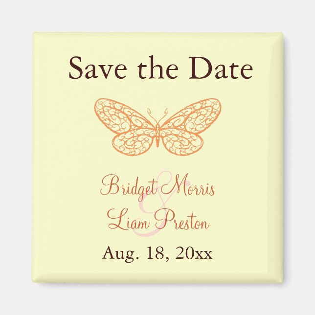 Butterfly Kisses Save the Date Magnet yellow (Front)
