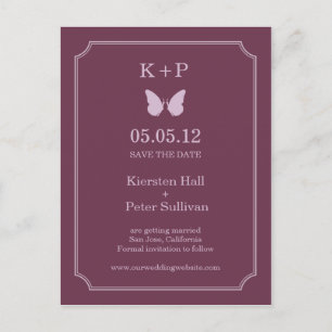 Butterfly Kisses Save The Date Postcards - Plum