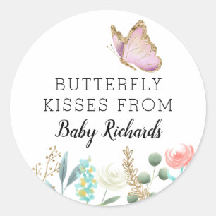 Butterfly Kisses Sweet Baby Shower Favour Classic Round Sticker