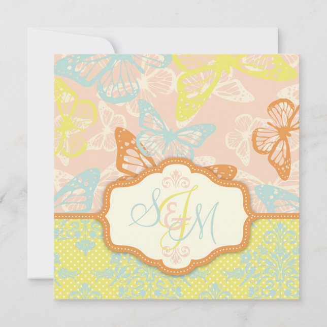 Butterfly Kisses Sweet Wedding Invite Square (Front)