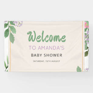 Butterfly Kisses Violet Flowers Baby Shower Banner
