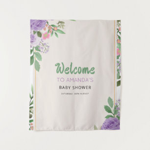 Butterfly Kisses Violet Flowers Baby Shower Tapestry