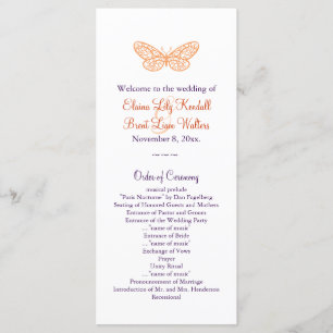 Butterfly Kisses Wedding Program (orange & purple) Programme