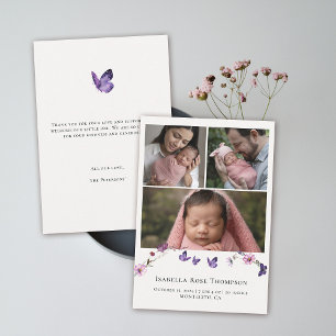 Butterfly Kisses Wildflower Photo Baby Girl Shower Thank You Card