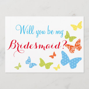 Butterfly Kisses Will You Be My Bridesmaid Invitation
