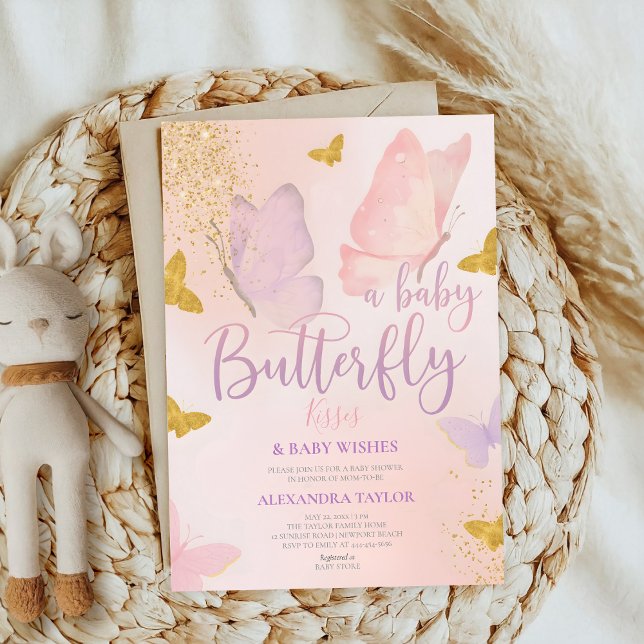 Butterfly Kisses Wishes gender neutral baby shower Invitation (Creator Uploaded)