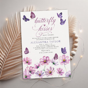 Butterfly Kisses Wishes Mauve Baby Girl Shower Invitation