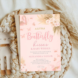 Butterfly Kisses & Wishes Pink Floral Baby Shower Invitation