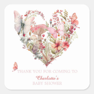 Butterfly Kisses Woodland Baby Shower Square Sticker