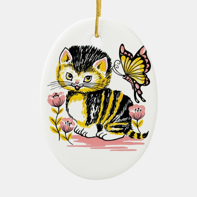 Butterfly & Kitten Ceramic Tree Decoration (Front)